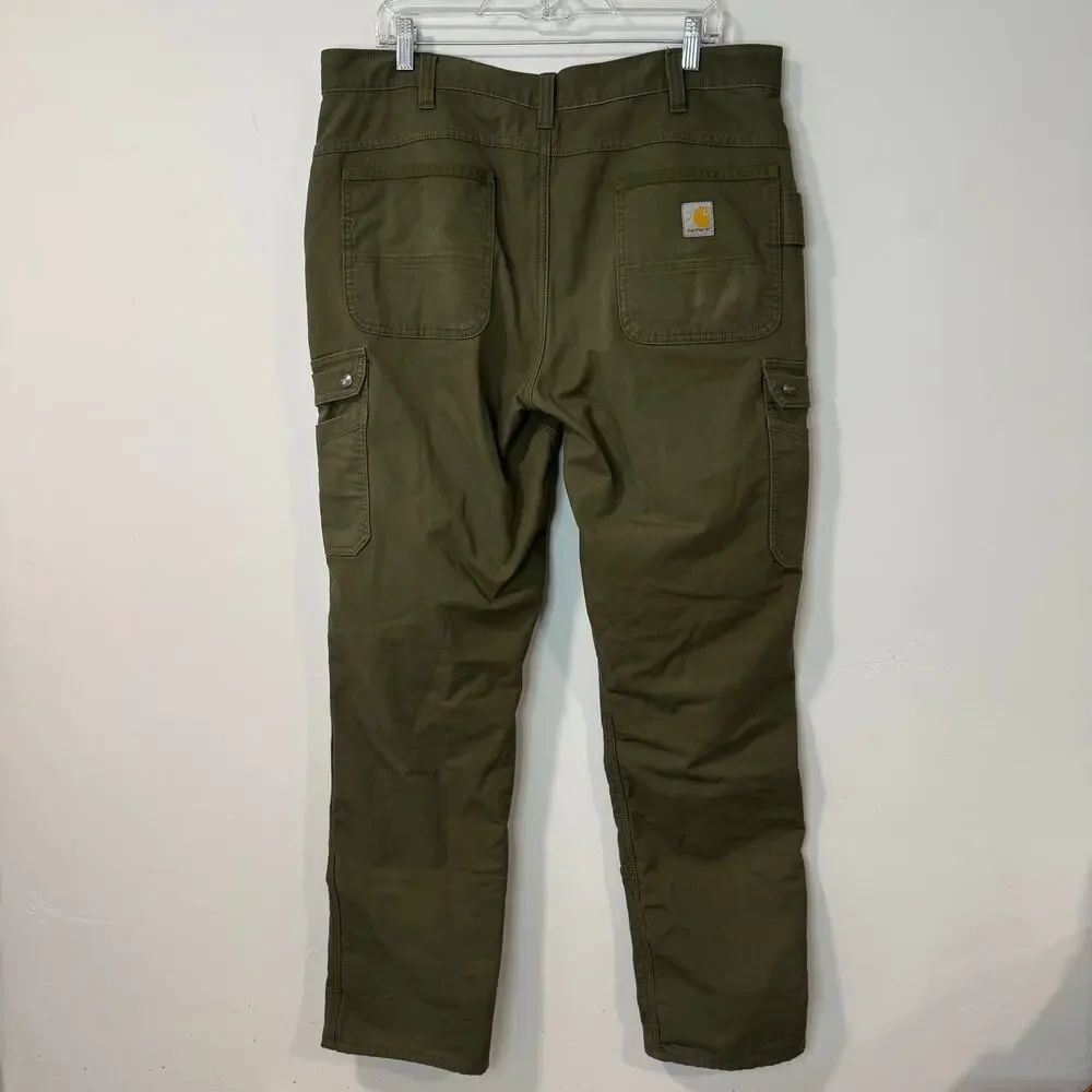 Carhartt‎ Rugged Flex Relaxed Fit Ripstop Cargo Fleece-Lined Work Pant Green 38